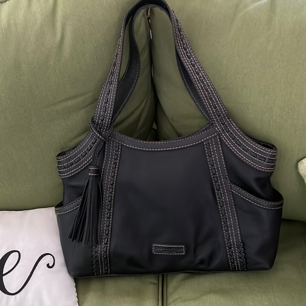 Tignanello black brown contrast-stitch leather purse